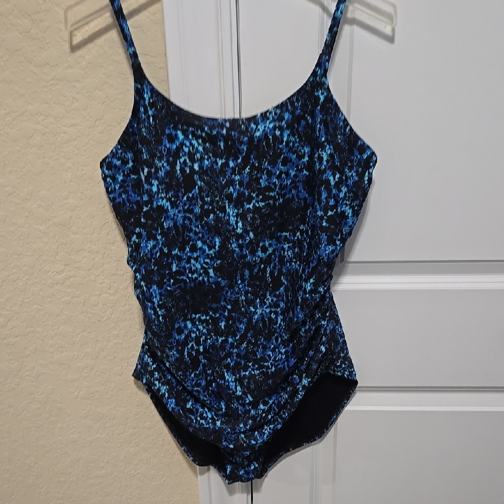 Speedo Blue and Black Bodysuit One Piece Swimsuit